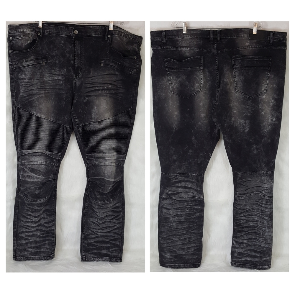 Blue Stitch Black Moto Jeans Big & Tall - Picture 1 of 8